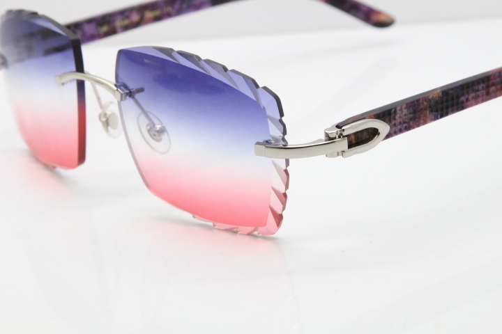 Cartier Rimless 8300816 Marble Purple Aztec Sunglasses In Gold Blue Mix White Pink Lens