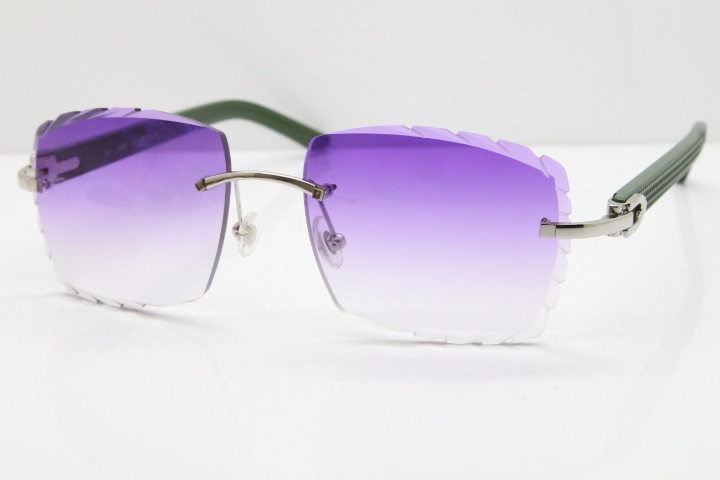 Cartier Rimless 8300816 Green Aztec Sunglasses In Gold Purple Lens