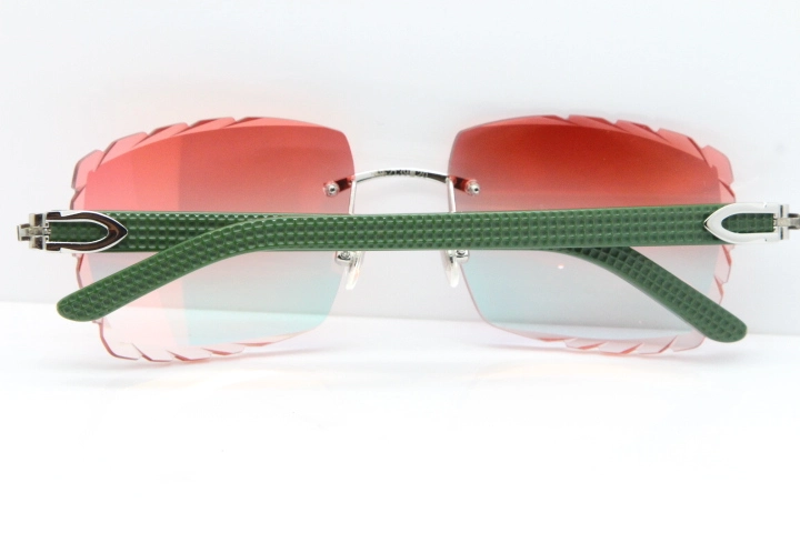 Cartier Rimless 8300816 Green Aztec Sunglasses In Gold Red Mirror Lens