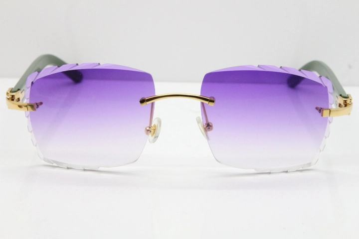 Cartier Rimless 8300816 Green Aztec Sunglasses In Gold Purple Lens