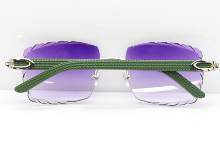 Cartier Rimless 8300816 Green Aztec Sunglasses In Gold Purple Lens