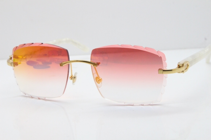 Cartier Rimless 8300816 Marble White Aztec Sunglasses In Gold Red Mirror Lens