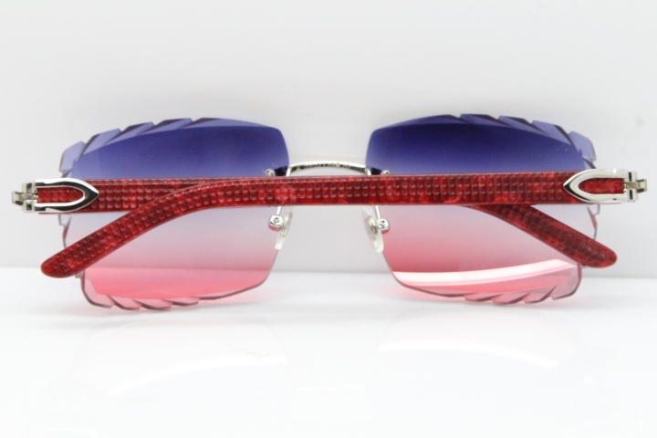 Cartier Rimless 8300816 Marble Red Aztec Sunglasses In Gold Blue Mix White Pink Lens