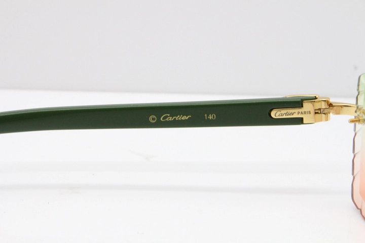 Cartier Rimless 8300816 Black Aztec Sunglasses In Gold Mix Green Pink Lens