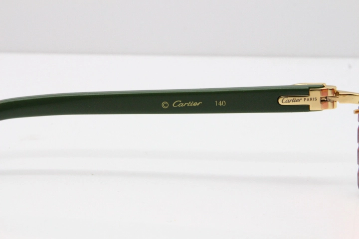 Cartier Rimless 8300816 Green Aztec Sunglasses In Gold Red Mirror Lens