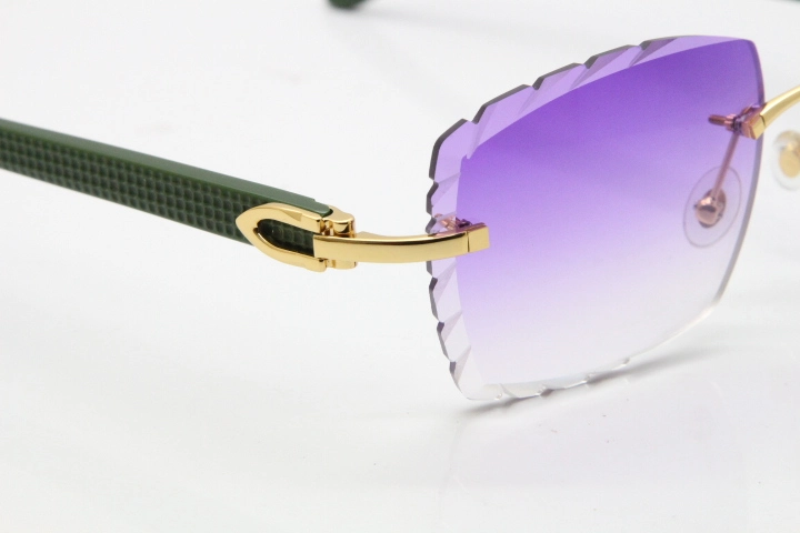 Cartier Rimless 8300816 Green Aztec Sunglasses In Gold Purple Lens