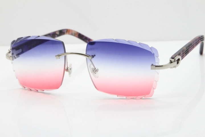 Cartier Rimless 8300816 Marble Purple Aztec Sunglasses In Gold Blue Mix White Pink Lens