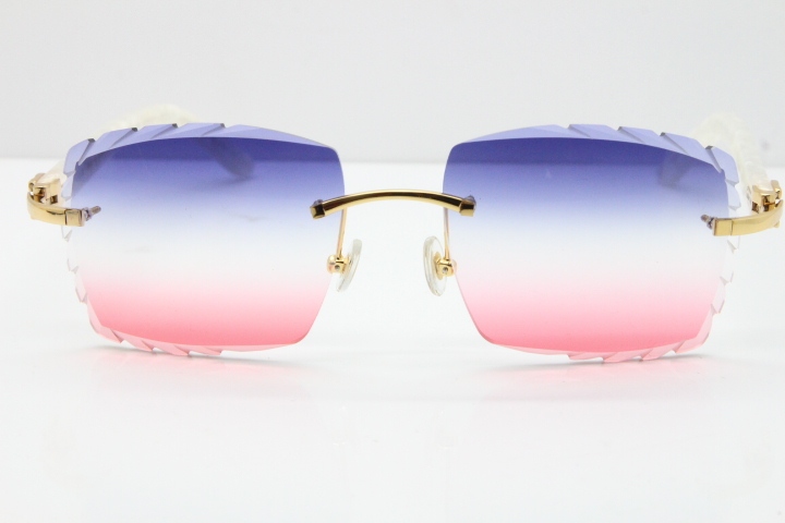 Cartier Rimless 8300816 Marble White Aztec Sunglasses In Gold Blue Mix White Pink Lens