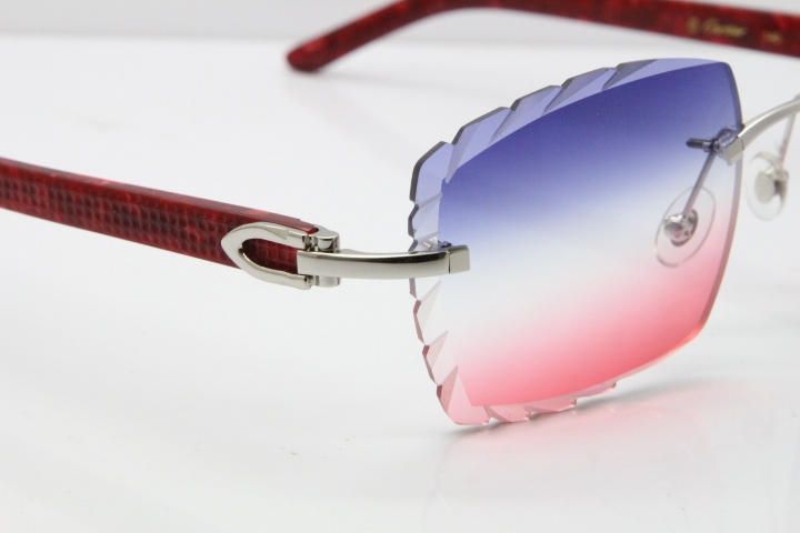 Cartier Rimless 8300816 Marble Red Aztec Sunglasses In Gold Blue Mix White Pink Lens