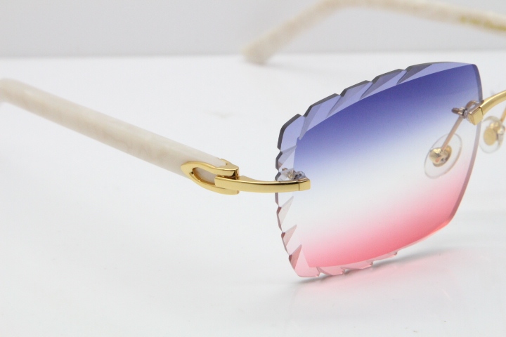 Cartier Rimless 8300816 Marble White Aztec Sunglasses In Gold Blue Mix White Pink Mirror Lens
