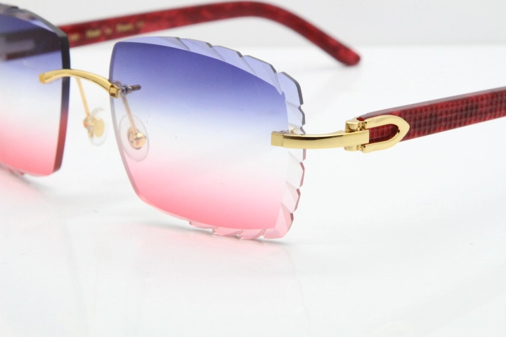 Cartier Rimless 8300816 Marble Red Aztec Sunglasses In Gold Blue Mix White Pink Lens