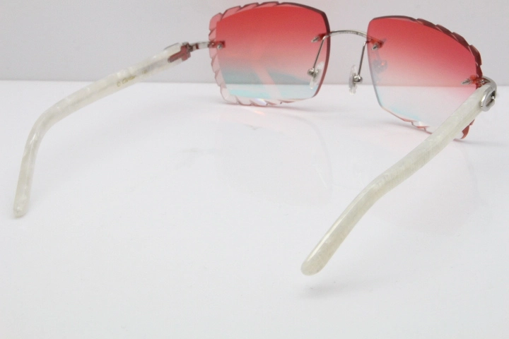 Cartier Rimless 8300816 Marble White Aztec Sunglasses In Gold Red Mirror Lens