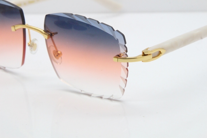 Cartier Rimless 8300816 Marble White Aztec Sunglasses In Gold Purple Mix Orange White Lens