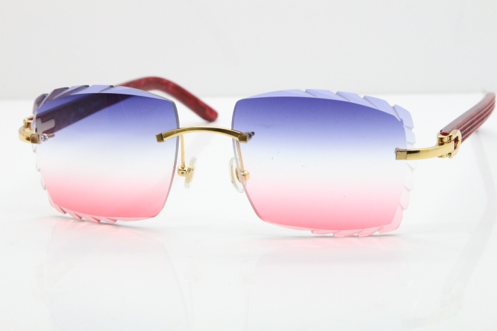 Cartier Rimless 8300816 Marble Red Aztec Sunglasses In Gold Blue Mix White Pink Lens