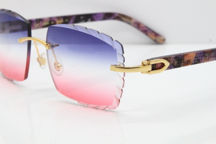 Cartier Rimless 8300816 Marble Purple Aztec Sunglasses In Gold Blue Mix White Pink Lens