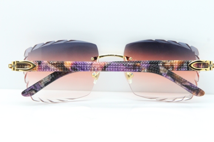 Cartier Rimless 8300816 Marble Purple Aztec Sunglasses In Gold Purple Mix Orange White Lens