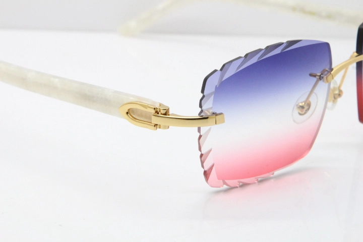 Cartier Rimless 8300816 Marble White Aztec Sunglasses In Gold Blue Mix White Pink Lens