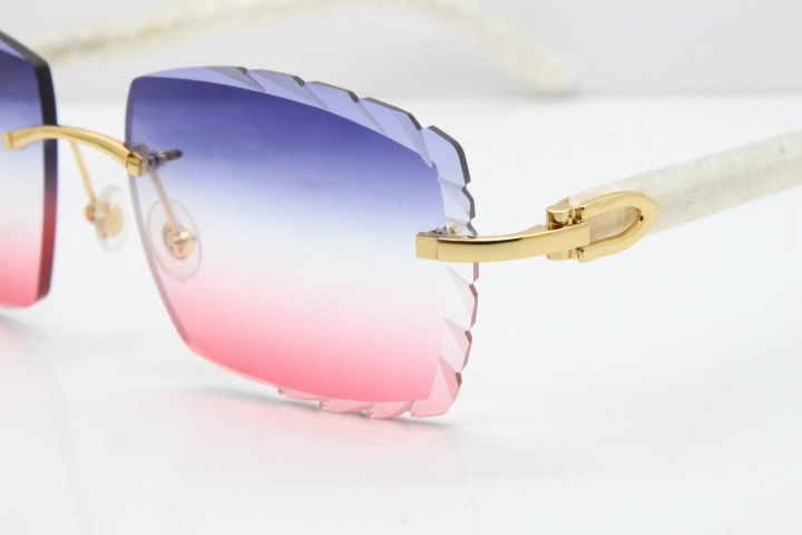 Cartier Rimless 8300816 Marble White Aztec Sunglasses In Gold Blue Mix White Pink Lens