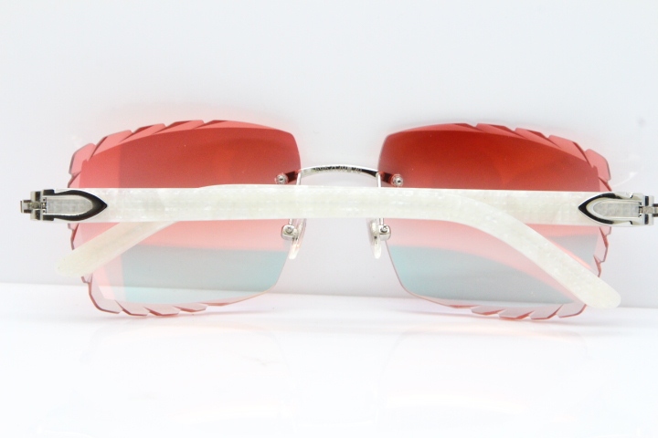 Cartier Rimless 8300816 Marble White Aztec Sunglasses In Gold Red Mirror Lens