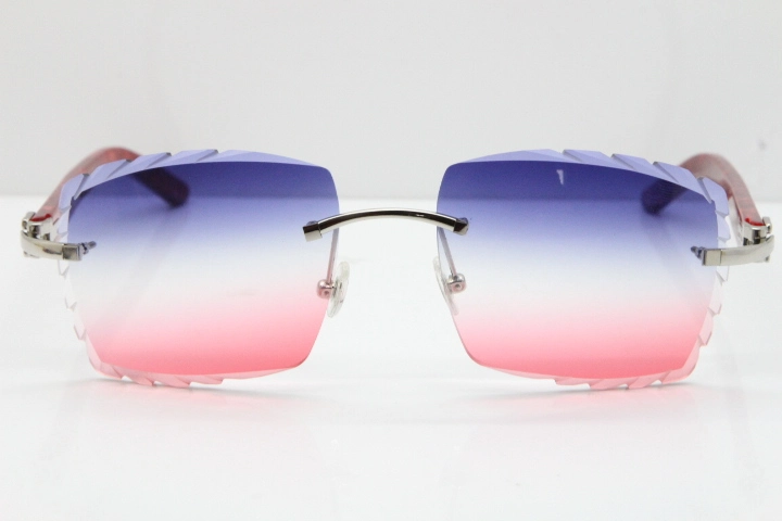 Cartier Rimless 8300816 Marble Red Aztec Sunglasses In Gold Blue Mix White Pink Lens