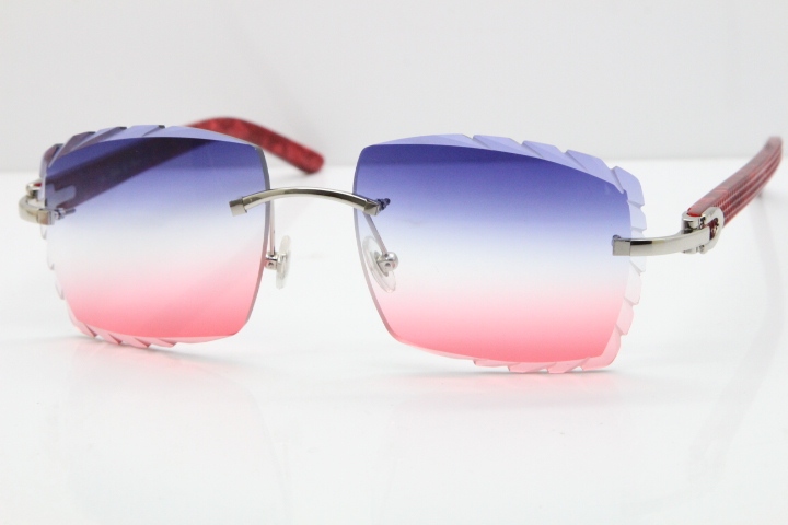 Cartier Rimless 8300816 Marble Red Aztec Sunglasses In Gold Blue Mix White Pink Lens