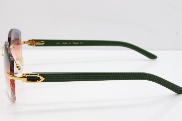 Cartier Rimless 8300816 Green Aztec Sunglasses In Gold Purple Mix Orange White Lens