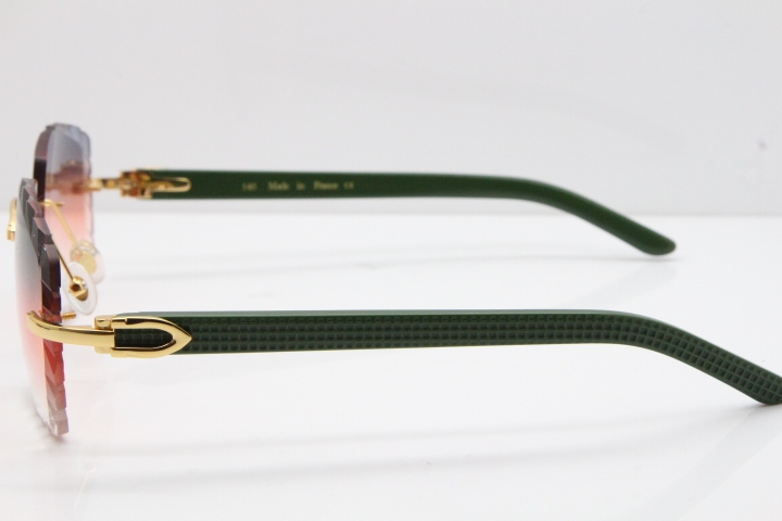 Cartier Rimless 8300816 Green Aztec Sunglasses In Gold Purple Mix Orange White Lens