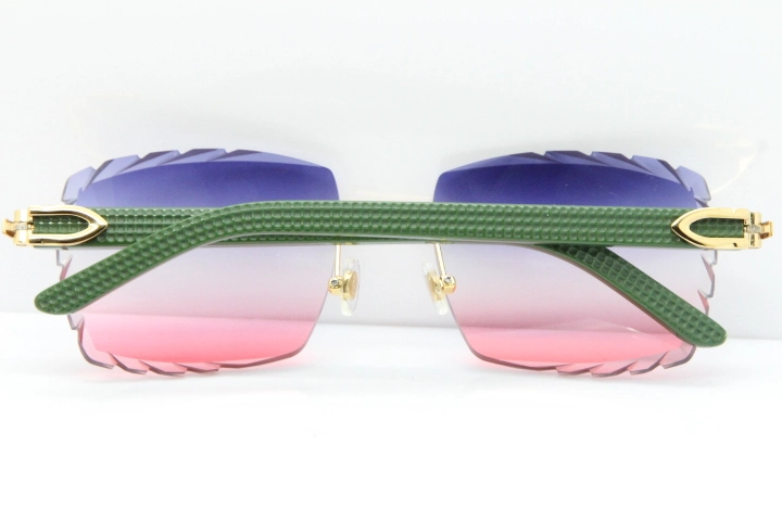 Cartier Rimless 8300816 Green Aztec Sunglasses In Gold Blue Mix White Pink Lens