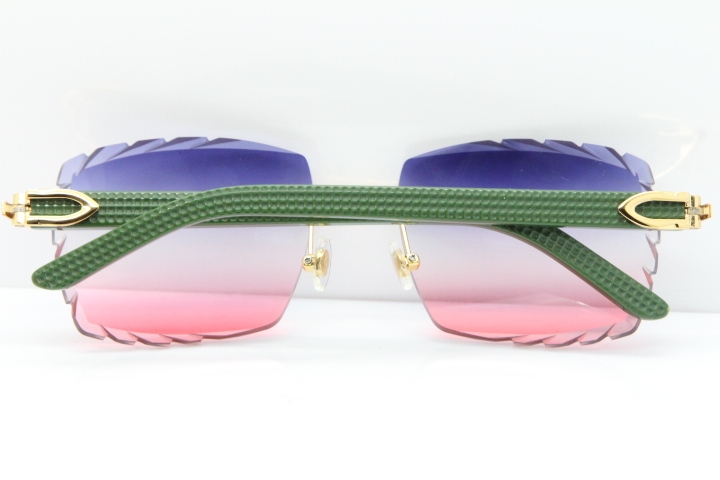 Cartier Rimless 8300816 Green Aztec Sunglasses In Gold Blue Mix White Pink Lens