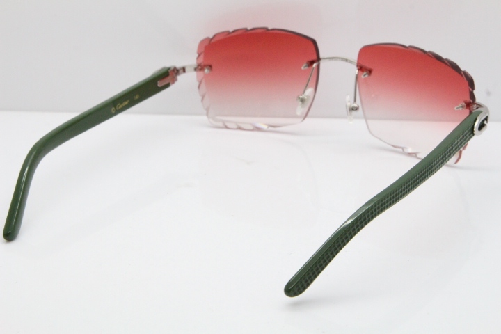 Cartier Rimless 8300816 Green Aztec Sunglasses In Silver Red Lens