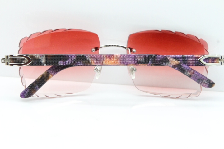 Cartier Rimless 8300816 Marble Purple Aztec Sunglasses In Silver Red Lens