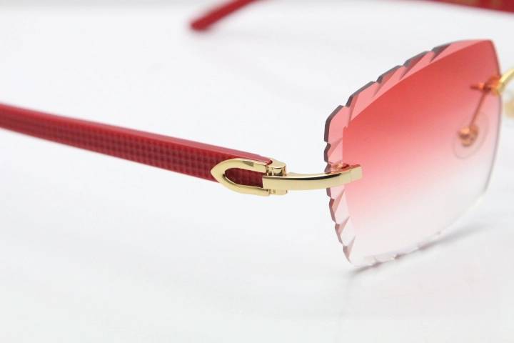 Cartier Rimless 8300816 Red Aztec Sunglasses In Gold Red Lens