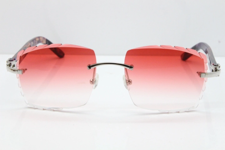 Cartier Rimless 8300816 Marble Purple Aztec Sunglasses In Silver Red Lens