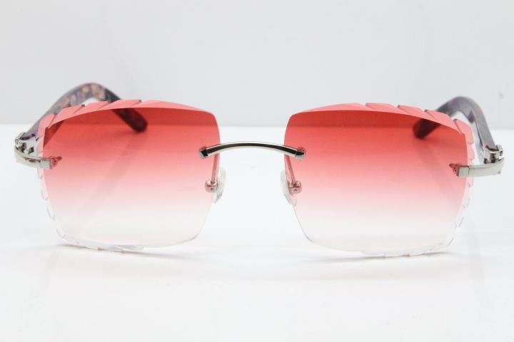 Cartier Rimless 8300816 Marble Purple Aztec Sunglasses In Silver Red Lens