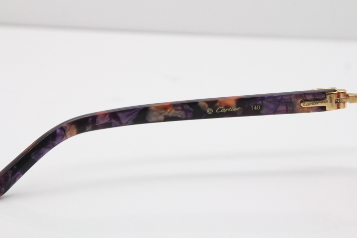 Cartier Rimless 8300816 Marble Purple Aztec Sunglasses In Gold Red Lens