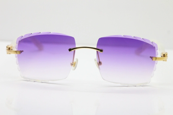 Cartier Rimless 8300816 Marble White Aztec Sunglasses In Gold Purple Lens