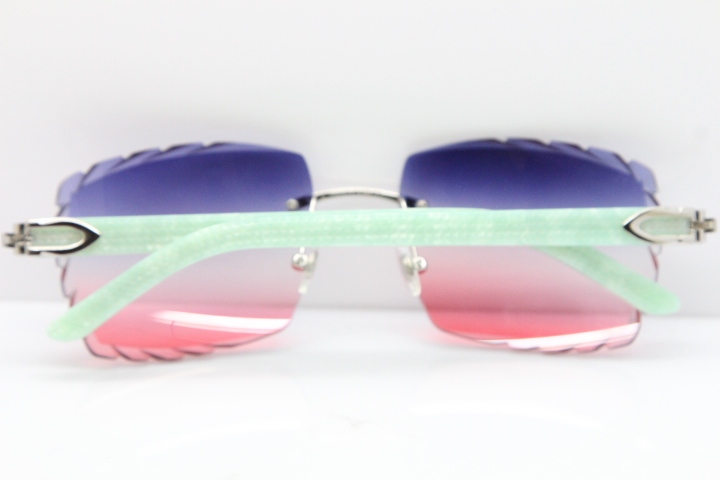 Cartier Rimless 8300816 Marble Green Aztec Sunglasses In Gold Blue Mix White Pink Lens