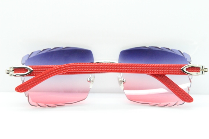 Cartier Rimless 8300816 Red Aztec Sunglasses In Gold Blue Mix White Pink Lens