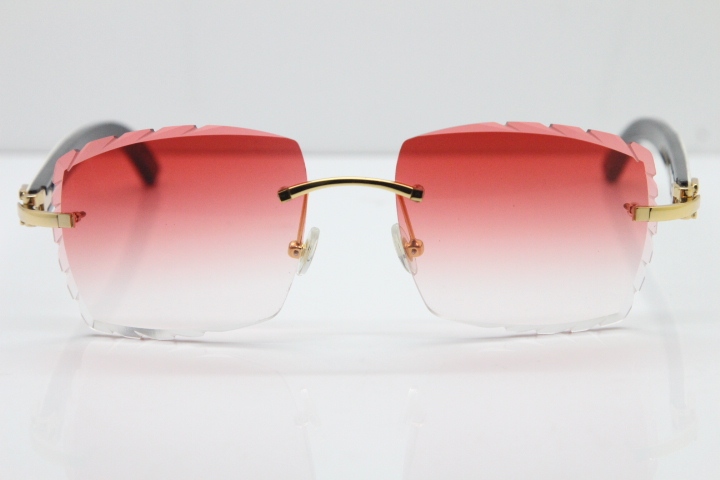 Cartier Rimless 8300816 White Inside Black Buffalo Horn Sunglasses In Gold Red Lens