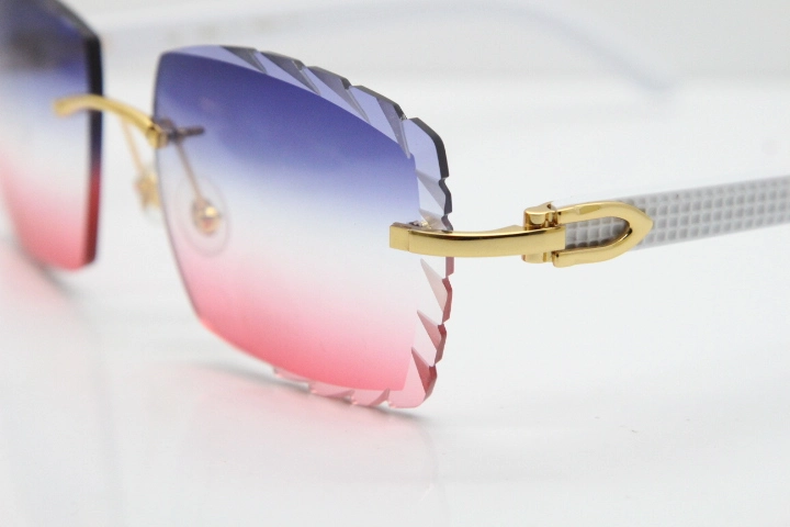 Cartier Rimless 8300816 White Aztec Sunglasses In Gold Blue Mix White Pink Lens