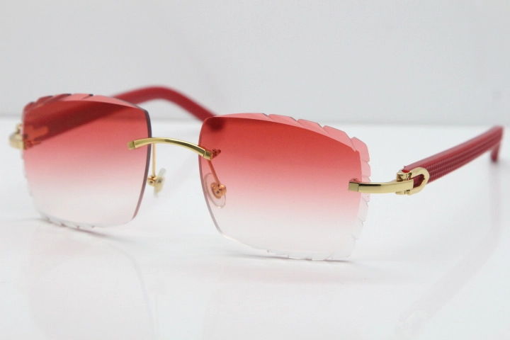 Cartier Rimless 8300816 Red Aztec Sunglasses In Gold Red Lens