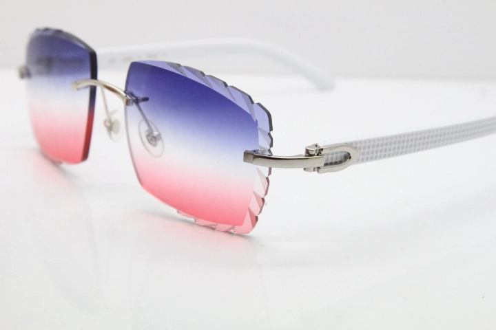 Cartier Rimless 8300816 White Aztec Sunglasses In Gold Blue Mix White Pink Lens