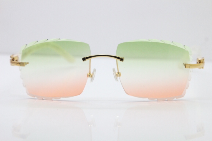 Cartier Rimless 8300816 Marble White Aztec Sunglasses In Gold Mix Green Pink Lens