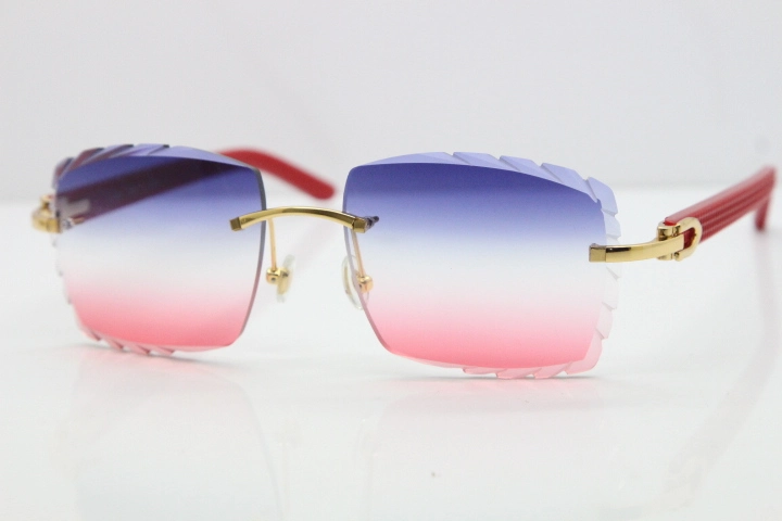 Cartier Rimless 8300816 Red Aztec Sunglasses In Gold Blue Mix White Pink Lens