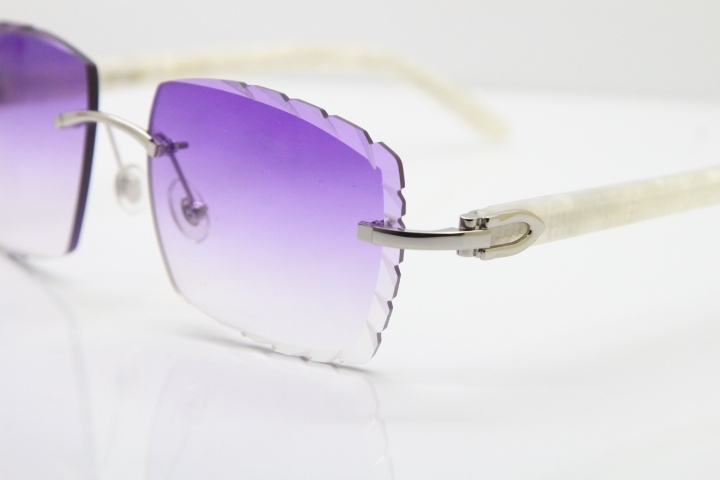 Cartier Rimless 8300816 Marble White Aztec Sunglasses In Gold Purple Lens