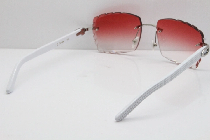 Cartier Rimless 8300816 White Aztec Sunglasses In Silver Red Lens