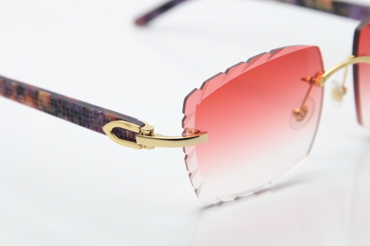 Cartier Rimless 8300816 Marble Purple Aztec Sunglasses In Gold Red Lens