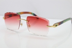 Cartier Rimless 8300816 Peacock Wood Sunglasses In Gold Red Lens