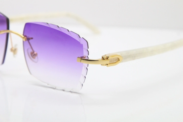 Cartier Rimless 8300816 Marble White Aztec Sunglasses In Gold Purple Lens