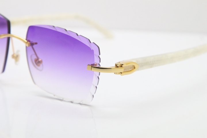 Cartier Rimless 8300816 Marble White Aztec Sunglasses In Gold Purple Lens